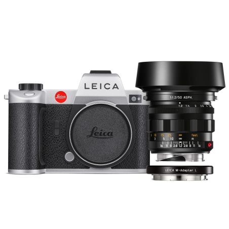 Leica SL2 argent avec Noctilux-M 50 f/1.2 ASPH. et bague Leica M-Adapter L 10618