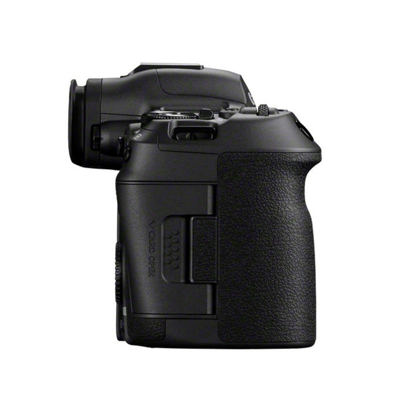 Canon EOS R5 Mark II vue côté gauche – Accès aux ports et emplacements de cartes mémoire