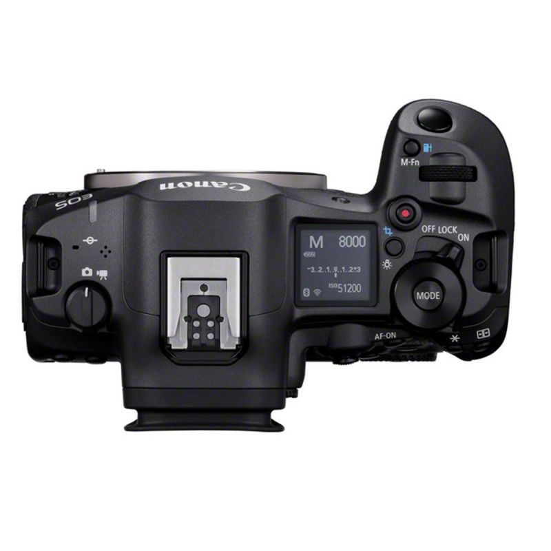 Canon EOS R5 Mark II vue de dessus – Commandes supérieures et molette de réglage rapide