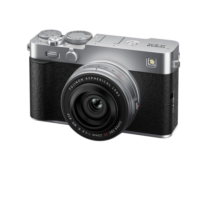 FUJIFILM X-E5 Silver + XF 23mm F2.8 WR – Kit hybride rétro compact 40,2 Mpx stabilisé  