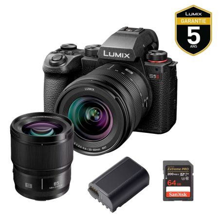 Panasonic Lumix S5 II + 20-60 mm + 85 mm + 2e batterie + SD 64GB – Kit photo vidéo complet Panasonic Lumix S5 II + 20-60 mm + 85 mm + 2e batterie + SD 64GB – Kit photo vidéo complet