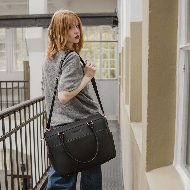 LOULEX Handbag Noir – Sac photo élégant avec compartiment 16"