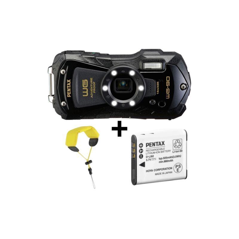 PENTAX WG-90 Noir Pack Dragonne + Batterie Supplémentaire
