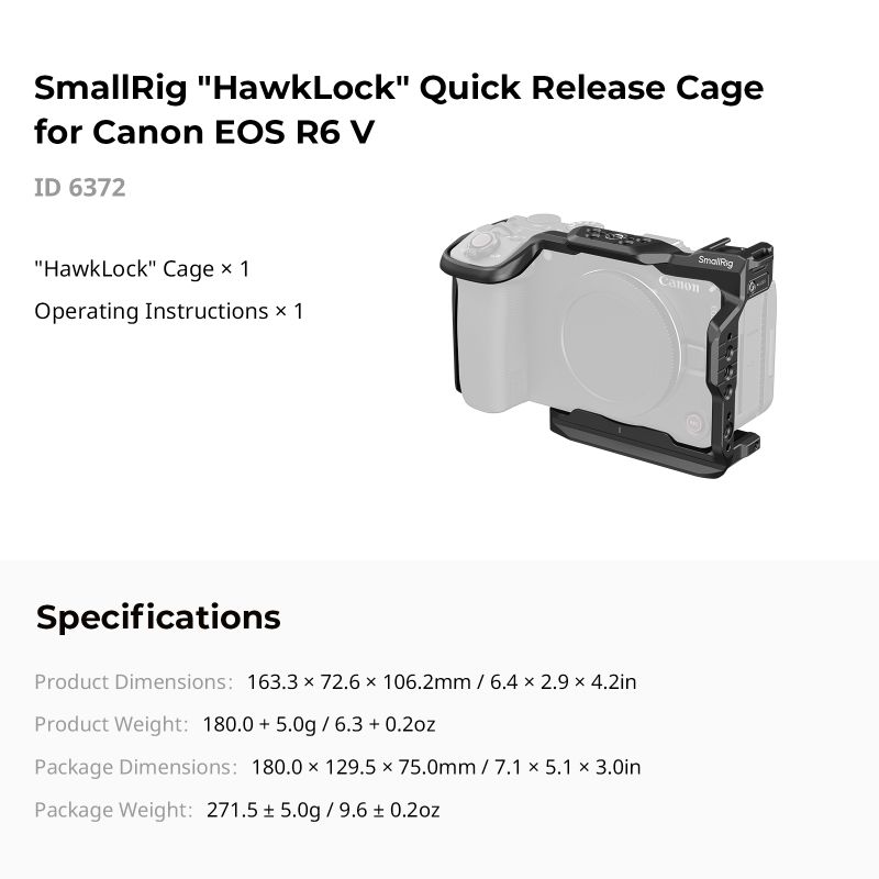 SMALLRIG 6372 Cage HawkLock Canon R6 V