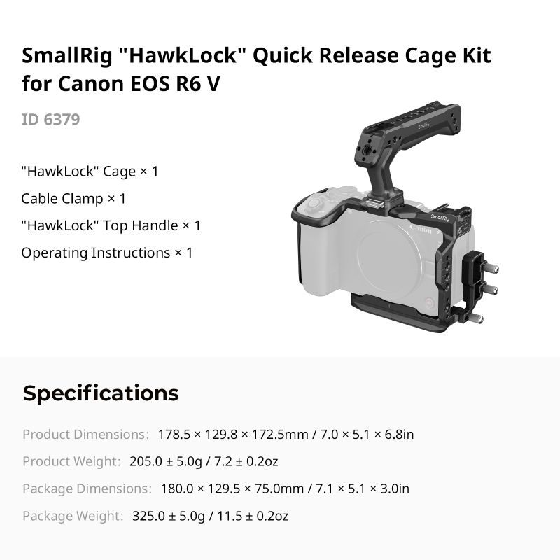 SMALLRIG 6379 Cage Kit HawkLock Canon R6 V