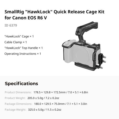 SMALLRIG 6379 Cage Kit HawkLock Canon R6 V