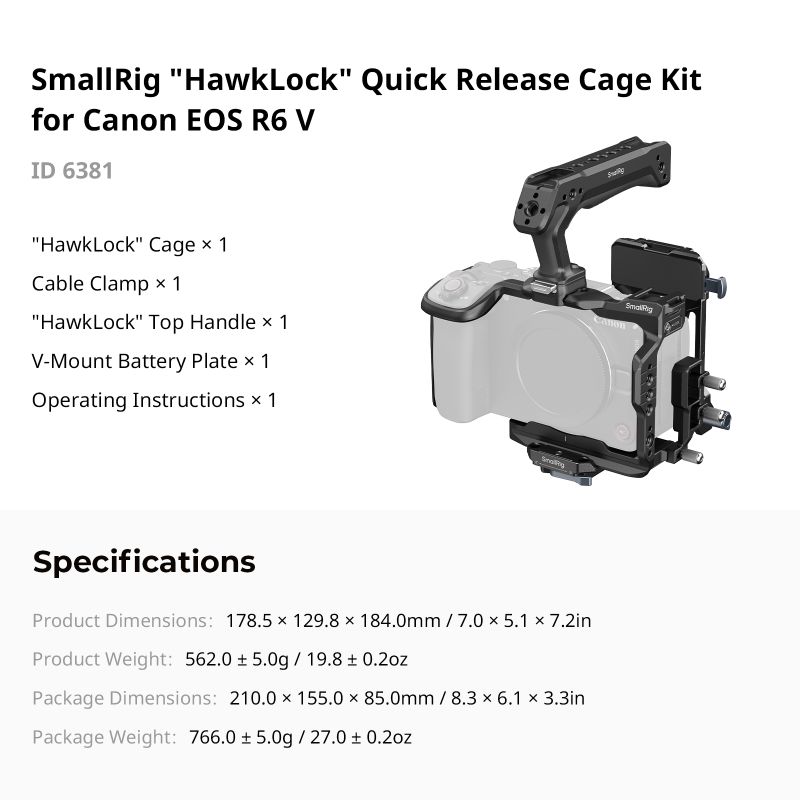 SMALLRIG 6381 Cage Kit V-mount HawkLock R6 V