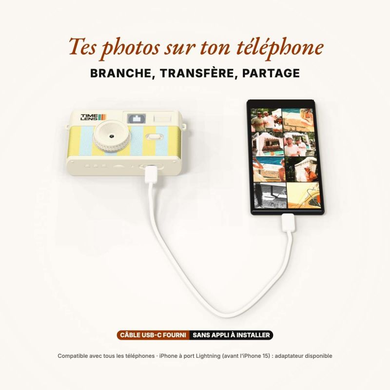 TimeLens Cream Sorbet Appareil Photo Vintage Sans Écran