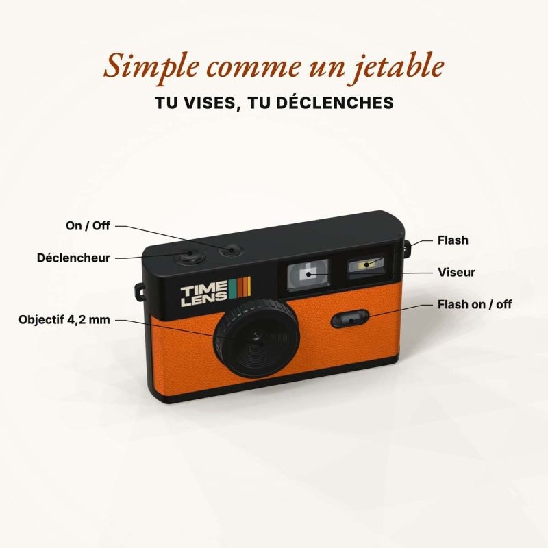 TimeLens Maron TL01 Appareil Photo Numérique Vintage Sans Écran