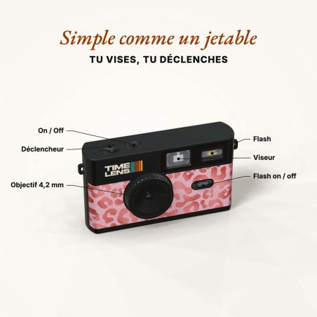 TimeLens Pink Leopard Appareil Photo Vintage Sans Écran