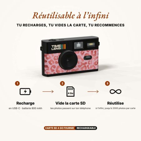 TimeLens Pink Leopard Appareil Photo Vintage Sans Écran