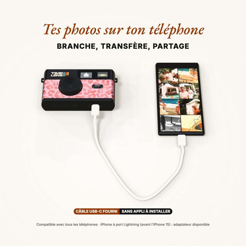 TimeLens Pink Leopard Appareil Photo Vintage Sans Écran