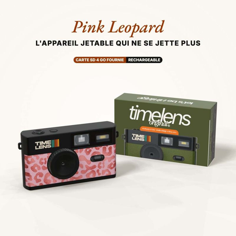 TimeLens Pink Leopard Appareil Photo Vintage Sans Écran