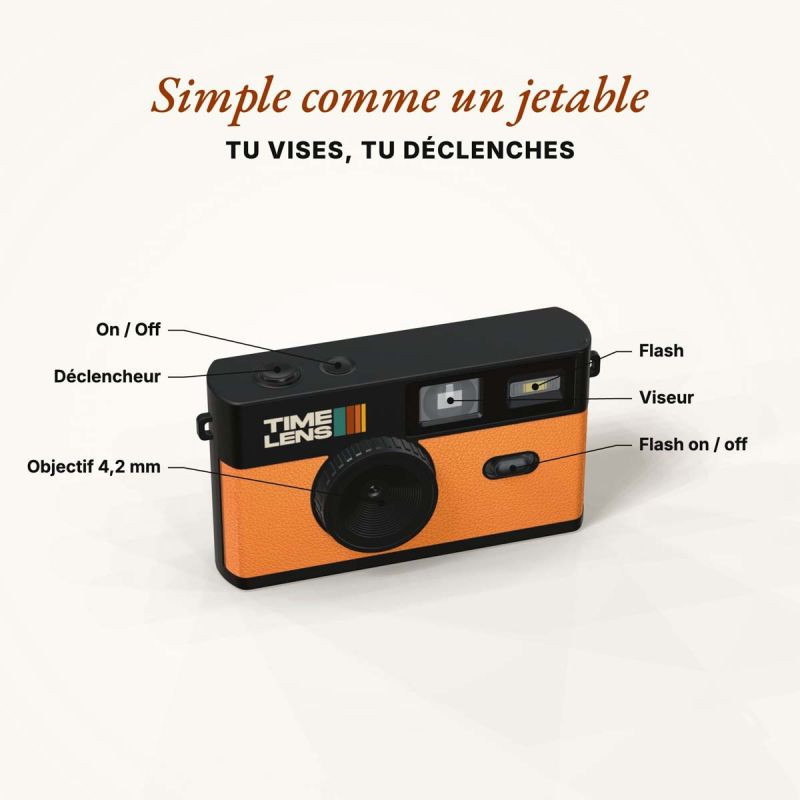 TimeLens Orange Appareil Photo Numérique Vintage Sans Écran