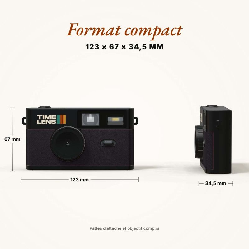 TimeLens Noir Appareil Photo Numérique Vintage Sans Écran