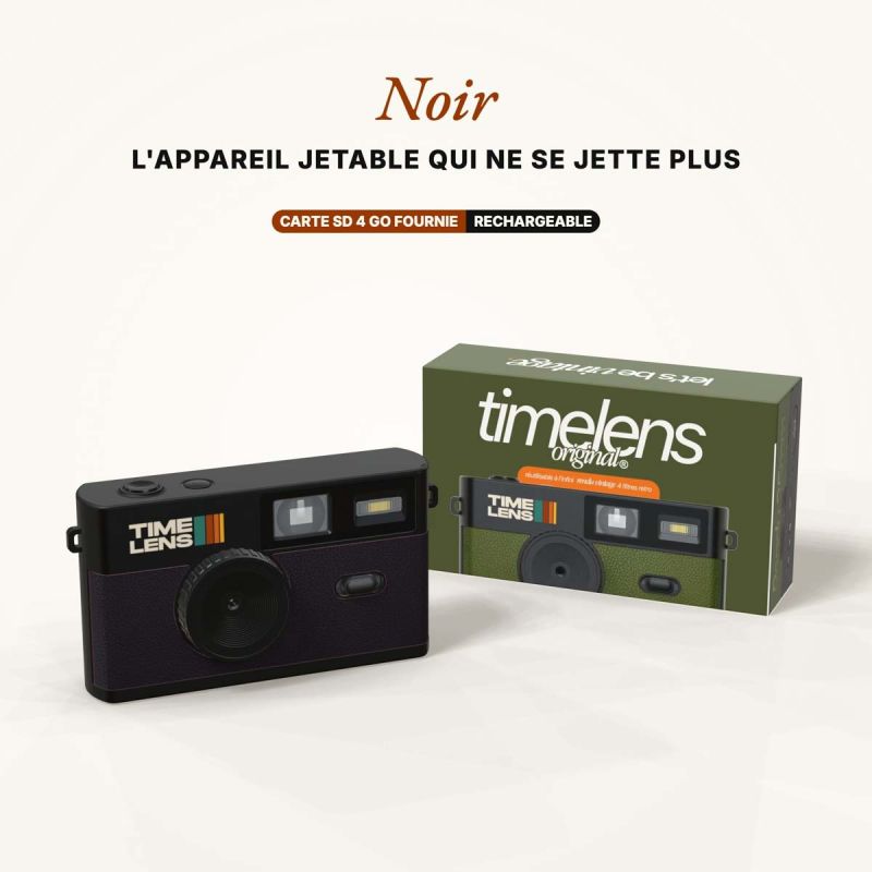 TimeLens Noir Appareil Photo Numérique Vintage Sans Écran