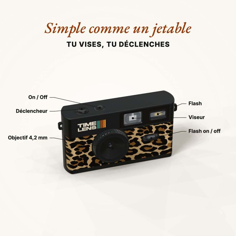 TimeLens Leopard Appareil Photo Numérique Vintage Sans Écran