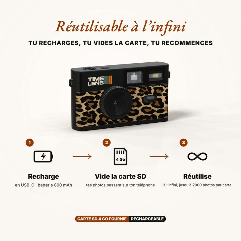 TimeLens Leopard Appareil Photo Numérique Vintage Sans Écran