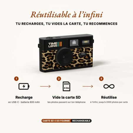 TimeLens Leopard Appareil Photo Numérique Vintage Sans Écran