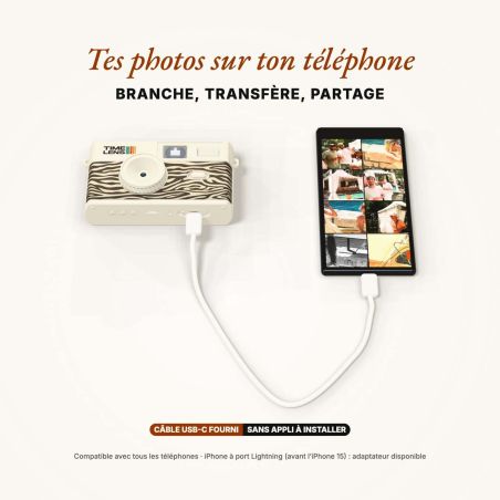 TimeLens Cream Zebra Appareil Photo Vintage Sans Écran