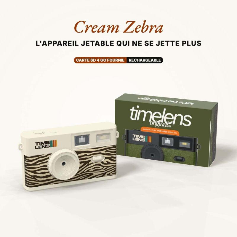TimeLens Cream Zebra Appareil Photo Vintage Sans Écran