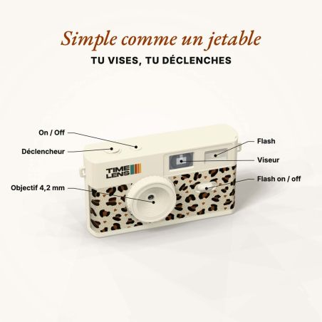 TimeLens Cream Leopard Appareil Photo Vintage Sans Écran