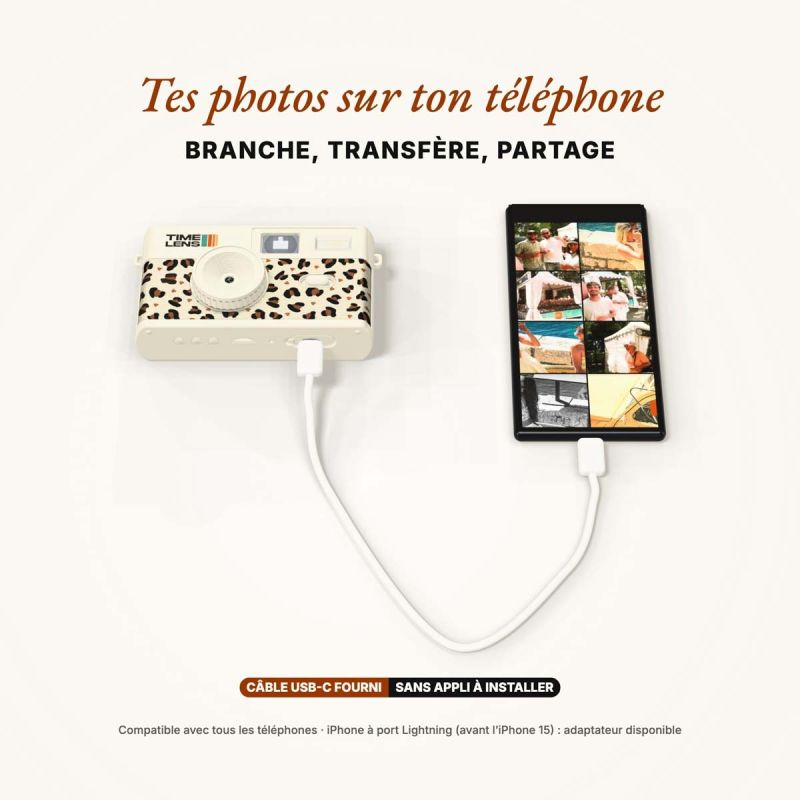 TimeLens Cream Leopard Appareil Photo Vintage Sans Écran