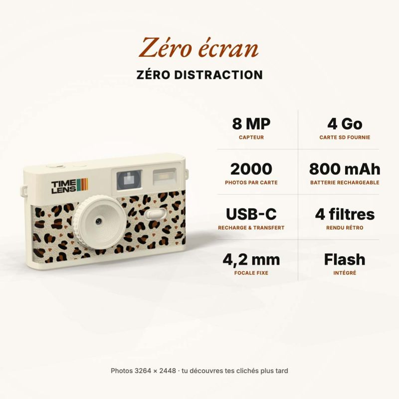 TimeLens Cream Leopard Appareil Photo Vintage Sans Écran
