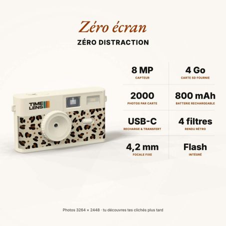 TimeLens Cream Leopard Appareil Photo Vintage Sans Écran