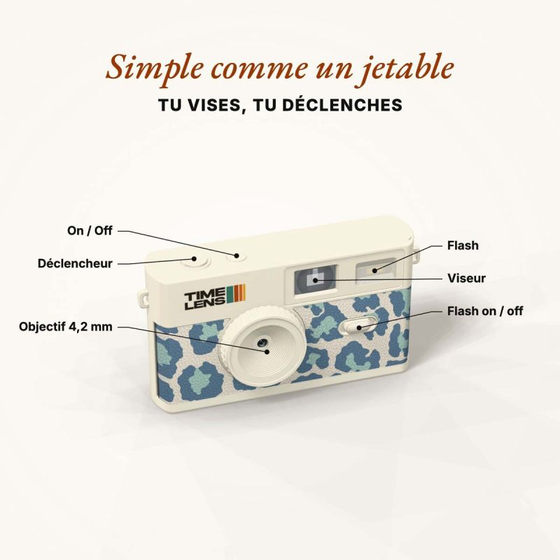 TimeLens Cream Sky Leopard Appareil Photo Vintage Sans Écran