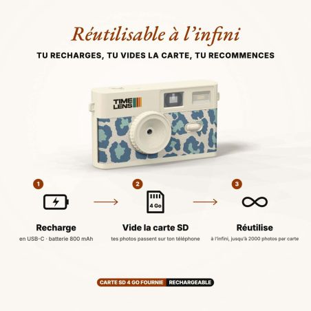 TimeLens Cream Sky Leopard Appareil Photo Vintage Sans Écran