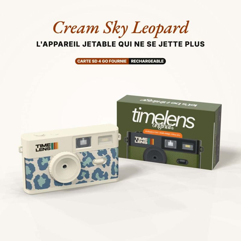 TimeLens Cream Sky Leopard Appareil Photo Vintage Sans Écran
