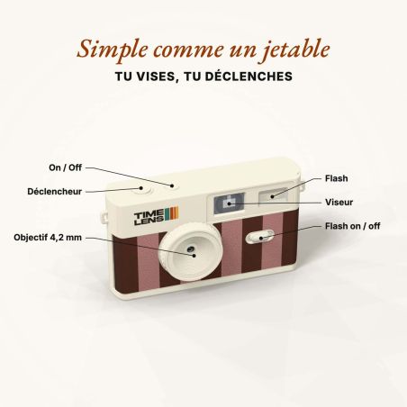 TimeLens Cream Rosewood Appareil Photo Vintage Sans Écran