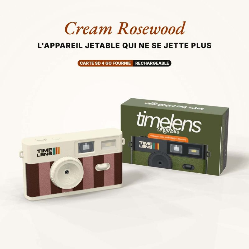 TimeLens Cream Rosewood Appareil Photo Vintage Sans Écran