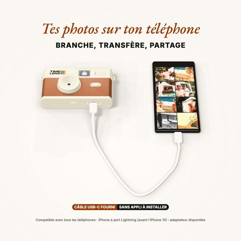 TimeLens Cream Brown Appareil Photo Vintage Sans Écran